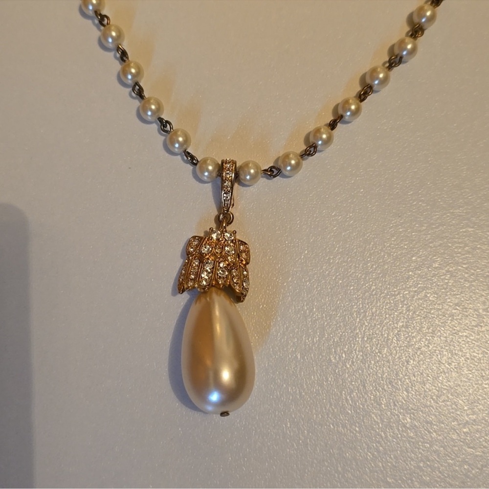 Kenneth Jay Lane Kjl Pearl Teardrop Pendant Gold … - image 5